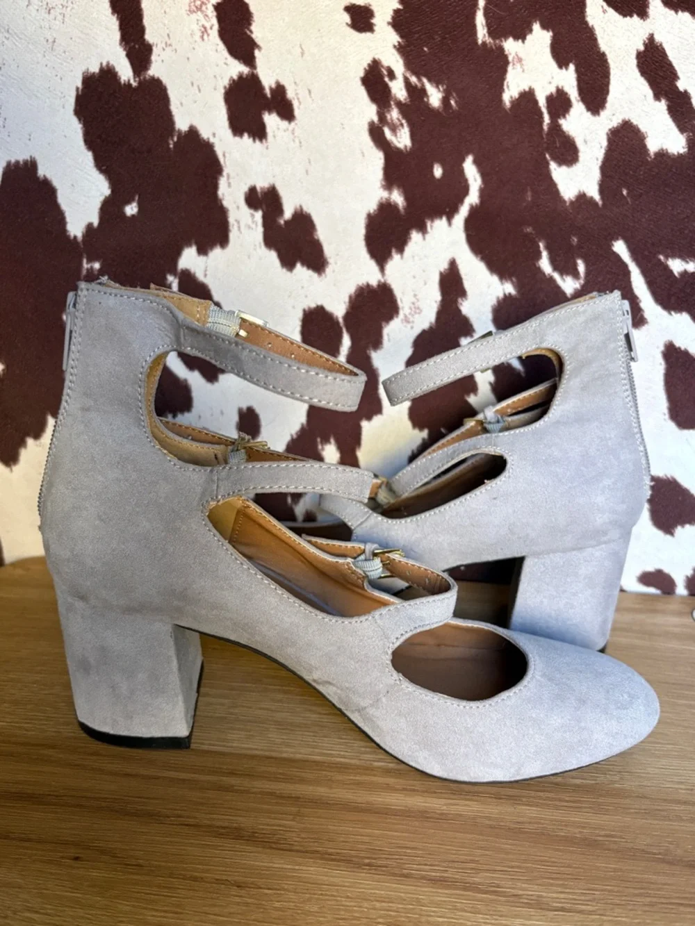 Qupid Light Gray Suede Mary Jane Style 2.5